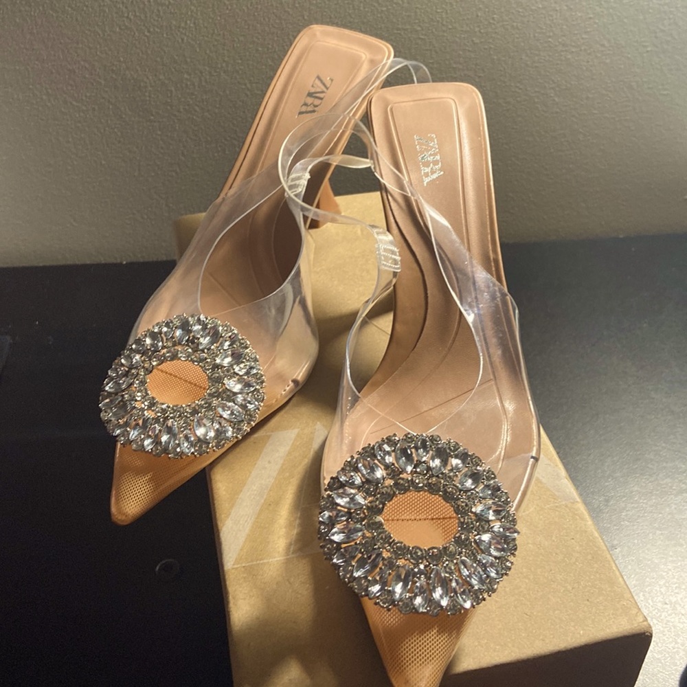 ZARA EMBELLISHED VINYL HIGH HEELS